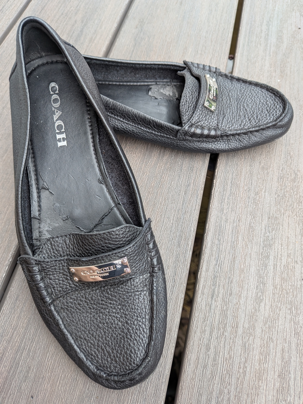 Coach Black Pebbled Leather Slip-On Loafers with Logo Plaque - Picture 7 of 11